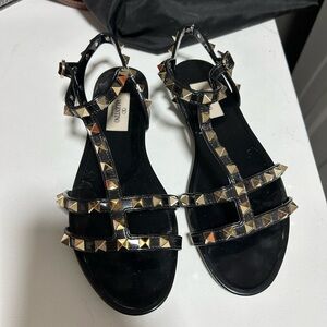 Valentino Black and Gold Studded Sandals